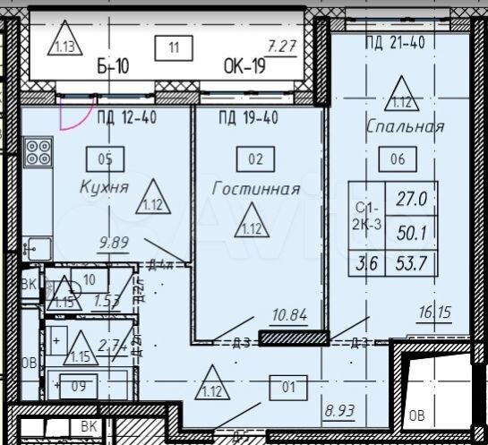 2-к. квартира, 53,7 м², 23/25 эт.