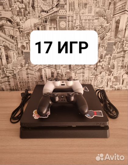 Sony PS4 Slim 1 Tb + 17 Игр + 2 геймпада