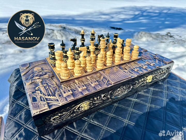 Шахматы нарды шашки 3 в 1 ручной работы