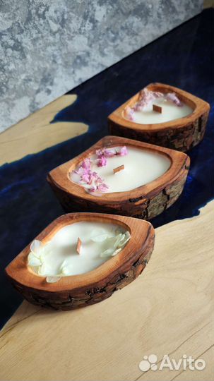 Соевые свечи в цельном дереве