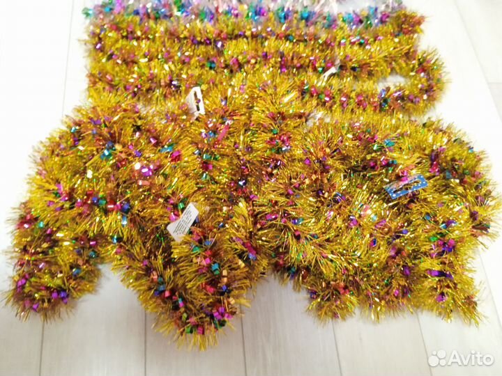 Мишура цветная золото, серебро 2 метра новая