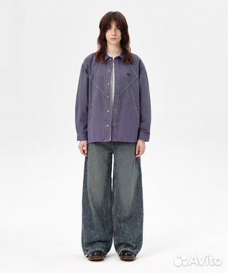 Mahagrid pigment dyed panel shirtpurple M