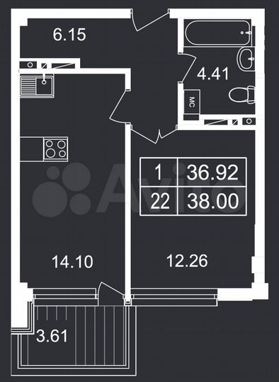 1-к. апартаменты, 38 м², 2/8 эт.