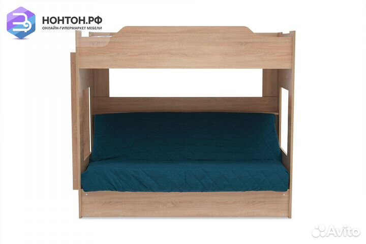 Двухъярусная кровать с диван-кроватью велюр зелены