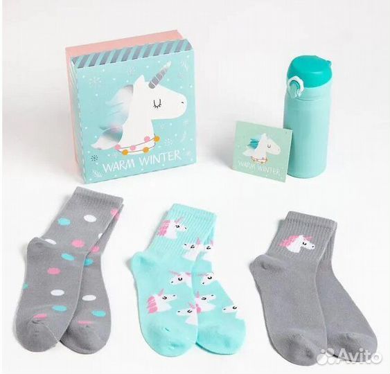 Подарочный набор термос и носки 3 пары р.36-39
