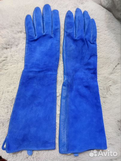 Перчатки до локтя женские кожаные замшевые