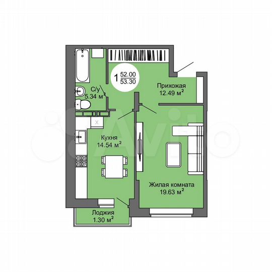 1-к. квартира, 53,3 м², 11/17 эт.