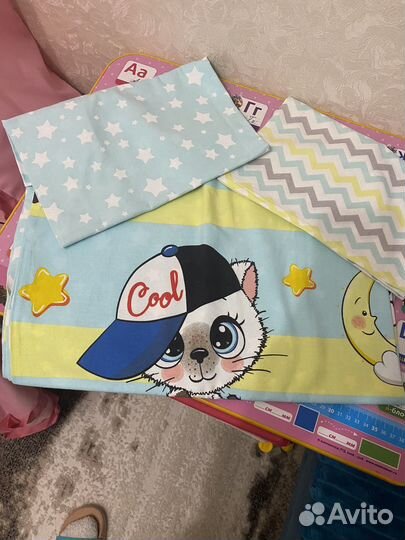 Бортики в детскую кроватку+одеяло и подушка