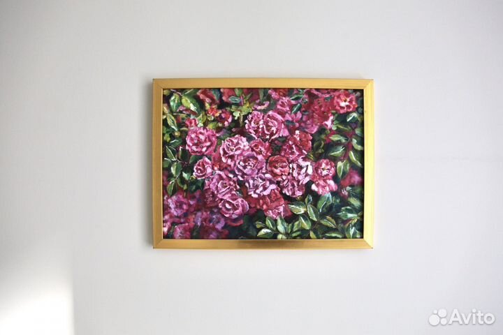 Картина маслом с розовыми цветами