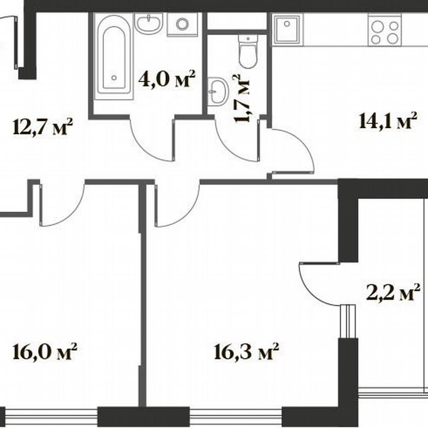 2-к. квартира, 65,3 м², 1/6 эт.