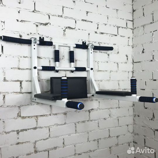 Турник брусья пресс 3в1 Усиленный настенный белый