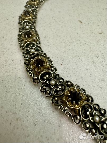 Браслет серебро гранат жемчуг антик