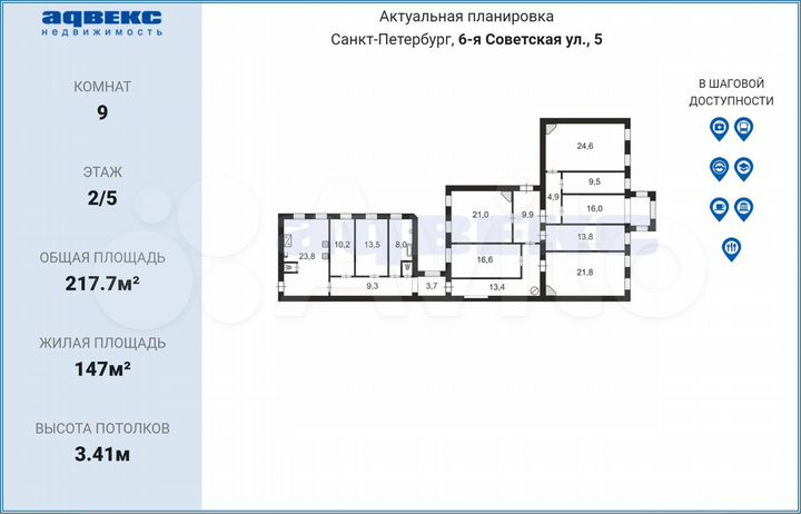 9-к. квартира, 217,7 м², 2/5 эт.