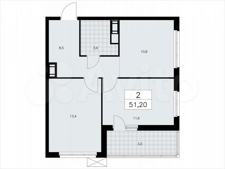 2-к. квартира, 51,2 м², 8/9 эт.