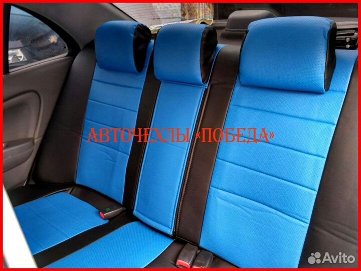 Чехлы Nissan Almera Classic из экокожи чёрно-синие