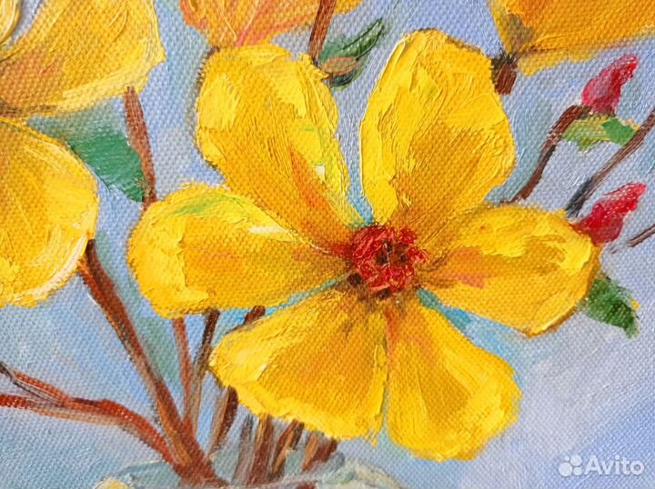 Букет цветов, жёлтые магнолии маслом на холсте