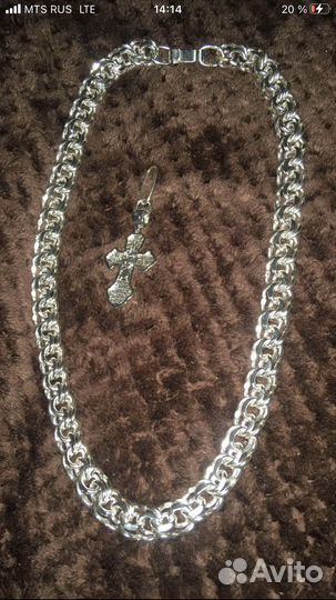 Серебряная цепь 145 гр, крест 12 гр