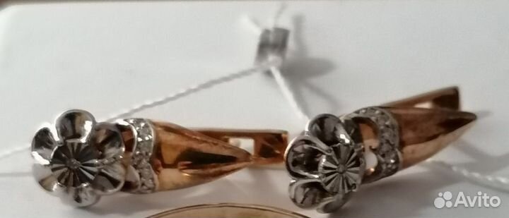 Серьги серебр. позолот. с Бриллиантами и фианитами