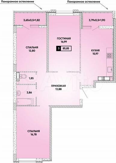 3-к. квартира, 86 м², 16/22 эт.