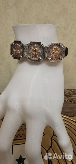 Православный браслет триптих серебро позолота