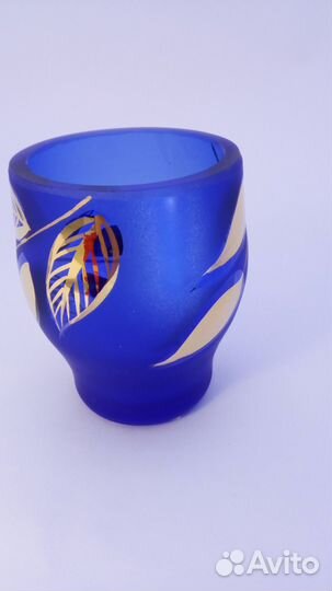 Хрустальная рюмка с позолотой кобальт