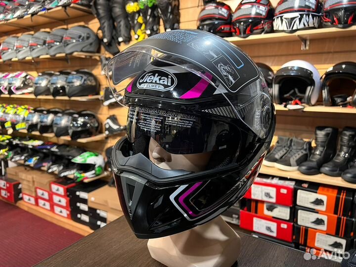 Модуляр шлем для езды на мото розовый