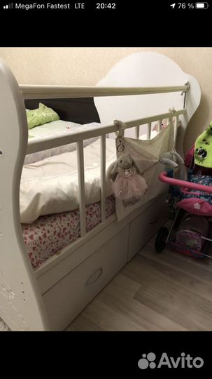 Кроватка с маятником и ящиком + матрас