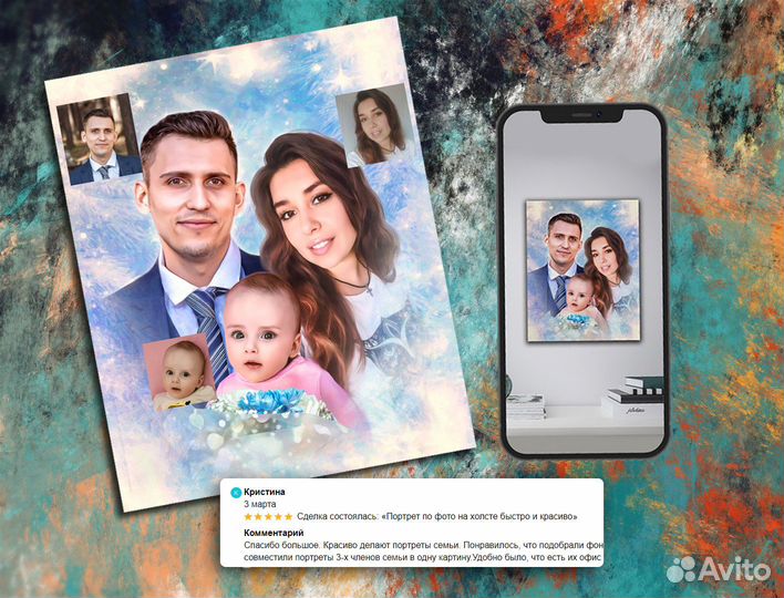 Портрет по фото на холсте подарок Москва