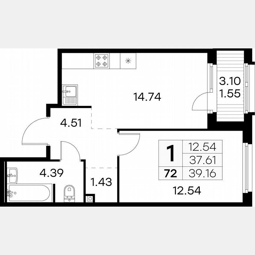 1-к. квартира, 39,2 м², 9/15 эт.