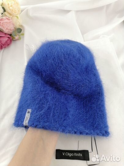 Шапка бини женская вязаная цвет ультрамарин