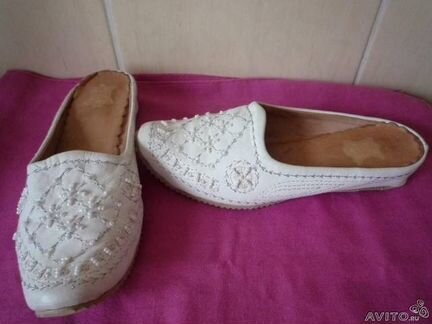 Туфли-сабо белые 30-32 нат. кожа+вышивка+бисер