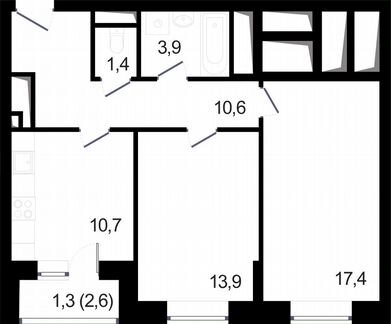2-к квартира, 59.2 м², 25/25 эт.