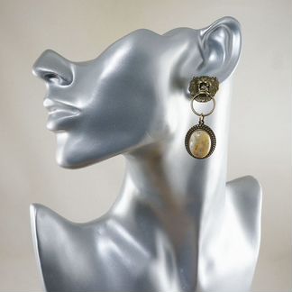 Серьги Львы с Бежевым Агатом №2