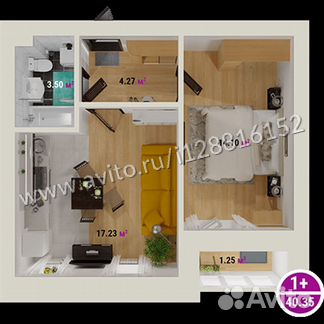 1-к квартира, 40.2 м², 4/8 эт.