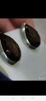 Серьги цитрин, раухтопаз, серебро