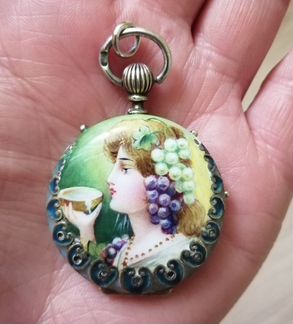 Подвеска старинная, живопись, эмаль, 84пр,19 век