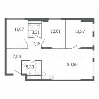 3-к квартира, 89 м², 21/32 эт.