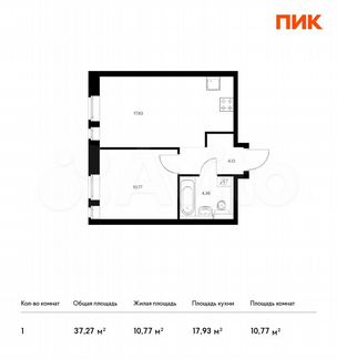 1-к квартира, 37.3 м², 4/14 эт.