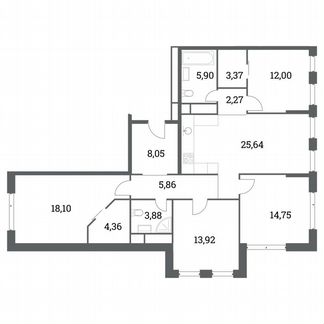 4-к квартира, 120.9 м², 40/41 эт.
