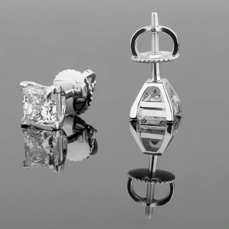 Золотые серьги пусеты с бриллиантами 2.47Ct