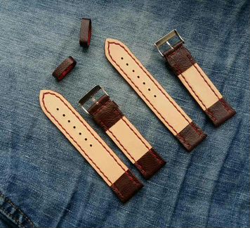 Бордовый ремешок для часов из кожи