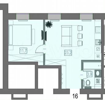 2-к апартаменты, 37.9 м², 2/5 эт.