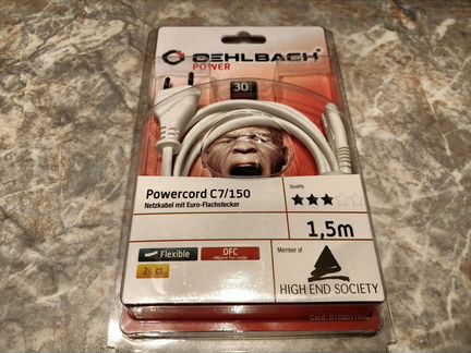Силовой кабель Oehlbach Powercord C7 1.5м, белый
