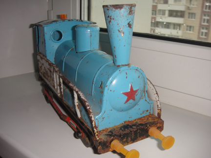 Паровоз СССР, заводной, жесть, клеймо