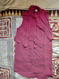 Платье-рубашка мини H&M бордовое