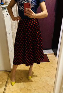 Юбка миди красная в горошек 44 р. Incity