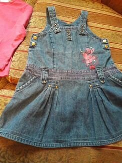 Джинсовый сарафан+кофточка в комплекте на 4-5лет