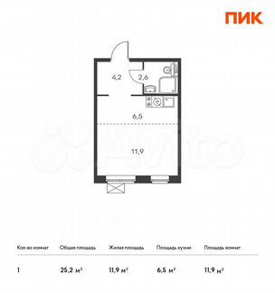 Квартира-студия, 25.2 м², 12/25 эт.