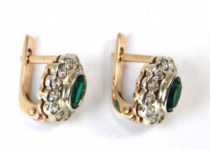 Золотые серьги 585 пробы с фианитами