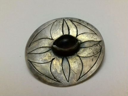 Антикварная туркменская брошь серебро позолота кон